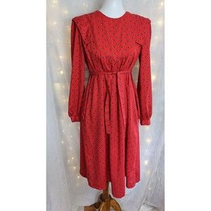Vintage 10 Maternity Red Floral Dress Kaftan Long Sleeve Belt Loose Pockets